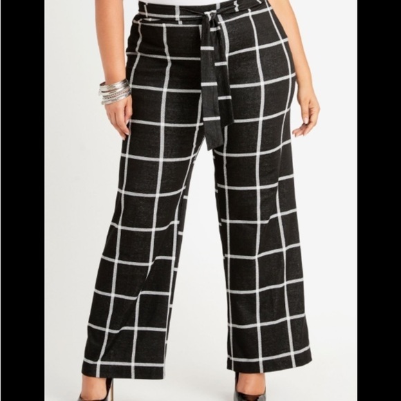 Ashley Stewart Pants - 𝅺Ashley Stewart black & silver plaid wide leg pants